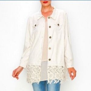 L/XL Origami Lace Trim Ivory Faux Suede Shacket L/XL NWT